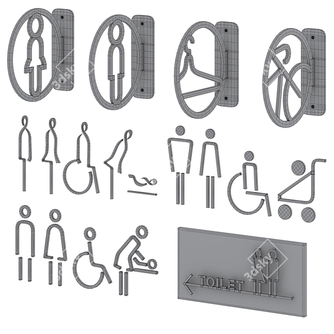 Bathroom Door Signs Set 3D model image 6