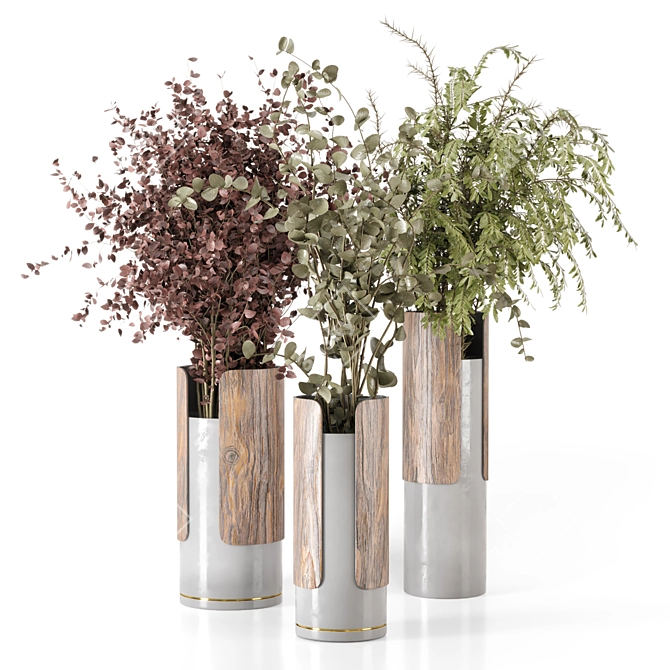 Wood & Ceramic Bouquet Vase Set 3D model image 1