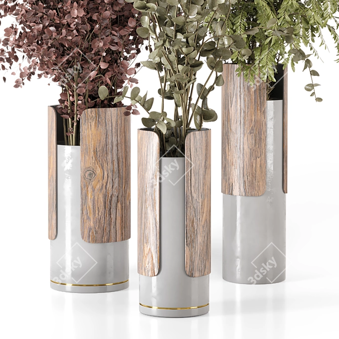 Wood & Ceramic Bouquet Vase Set 3D model image 2