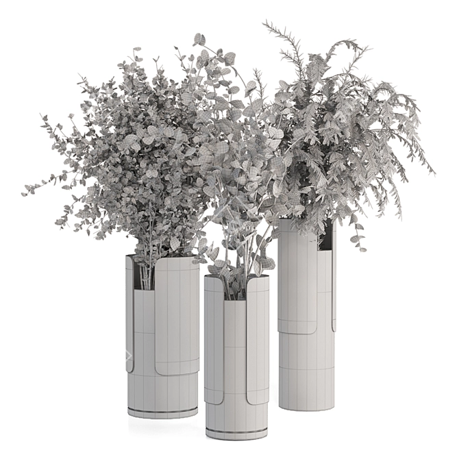 Wood & Ceramic Bouquet Vase Set 3D model image 6