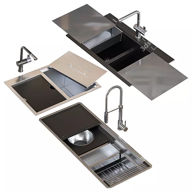  Ruvati Triple Sink Set 3D model image 1