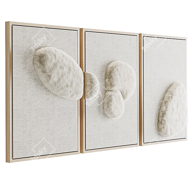 Hand-Woven Granite Wool Triptych 3D model image 2