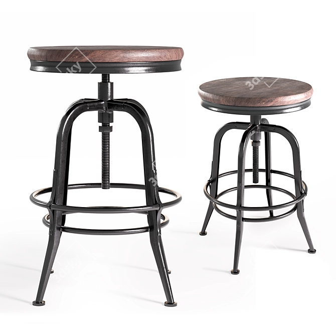  Reclaimed Wood Swivel Stool 3D model image 1