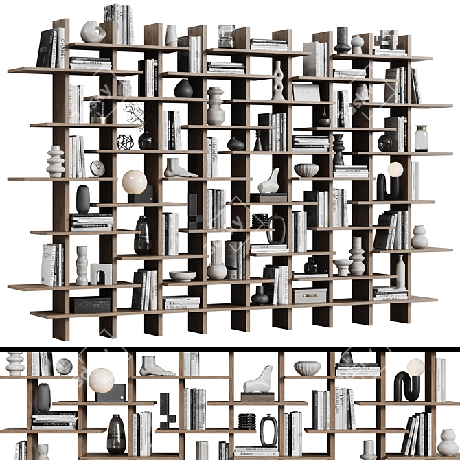 Minimalist Oak Bookshelf 07 3D model image 2