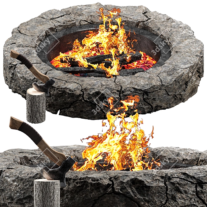 Stone Fire Bowl Set, Adjustable Lighting 3D model image 1