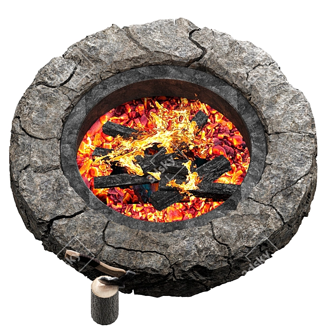 Stone Fire Bowl Set, Adjustable Lighting 3D model image 2