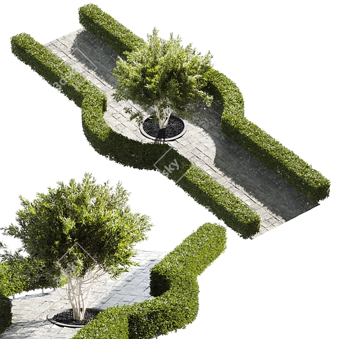 Elegant Town Square Landscape Design 3D model image 1