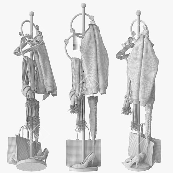 Elegant Wrought Iron Coat Rack 3D model image 4