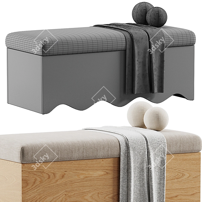 Modern Storage Bench Seat in Millimeters 3D model image 5