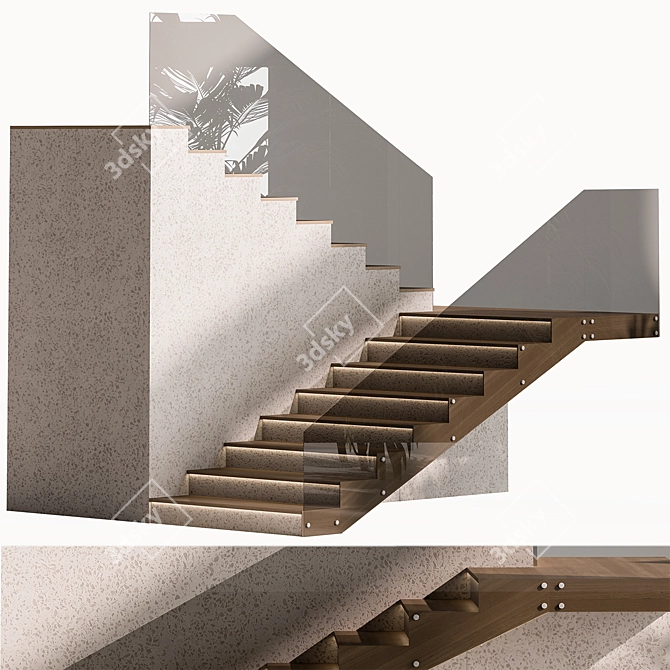 Contemporary Glass Staircase Railing 3D model image 1