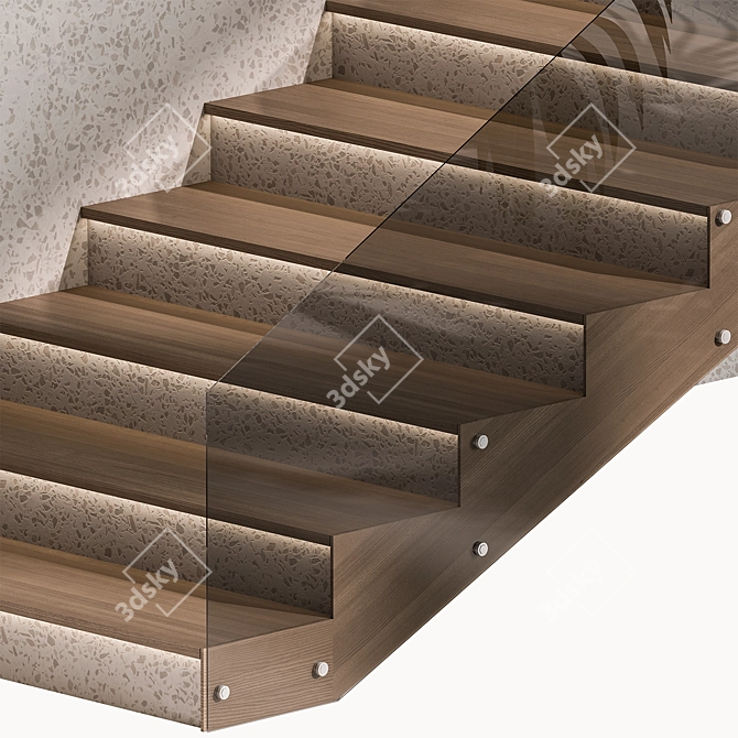 Contemporary Glass Staircase Railing 3D model image 2