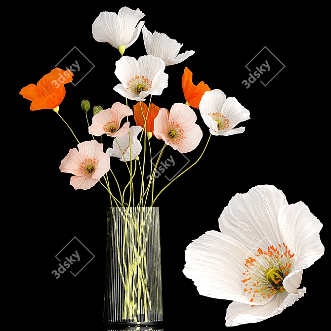 Modern Field Flower Bouquet Set 3D model image 1