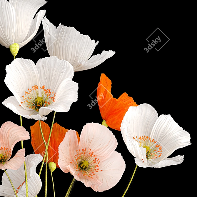 Modern Field Flower Bouquet Set 3D model image 2