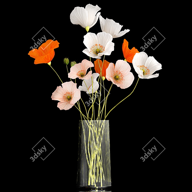 Modern Field Flower Bouquet Set 3D model image 5