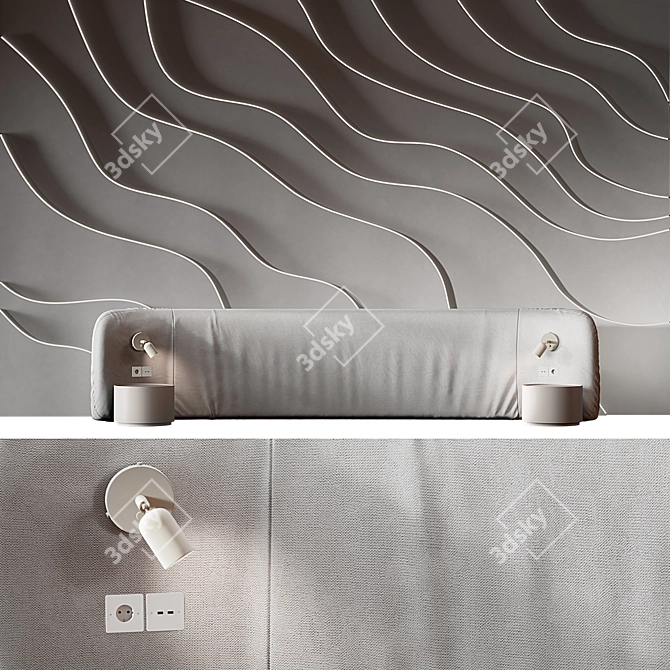 Curved Wave Headboard with Light 3D model image 1