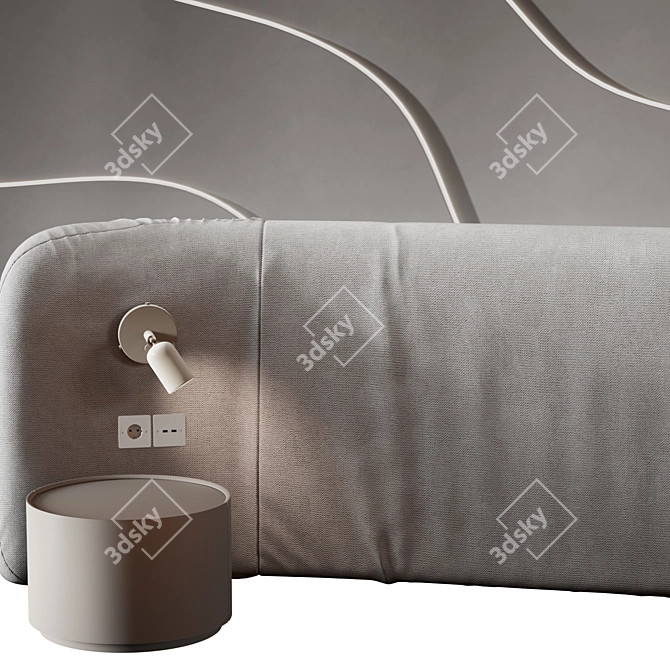 Curved Wave Headboard with Light 3D model image 3