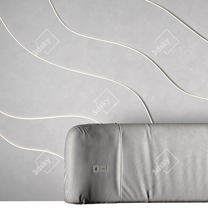 Curved Wave Headboard with Light 3D model image 8