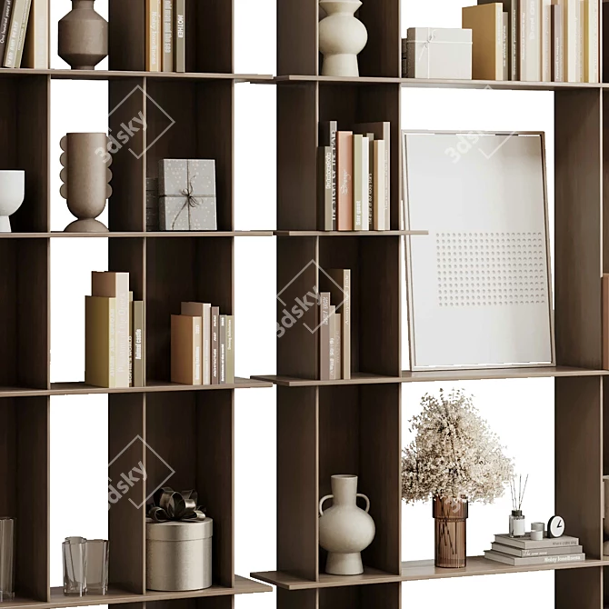 Rustic Wooden Plant Bookshelf Display 3D model image 3