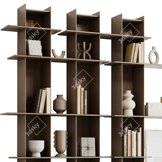 Rustic Wooden Plant Bookshelf Display 3D model image 4