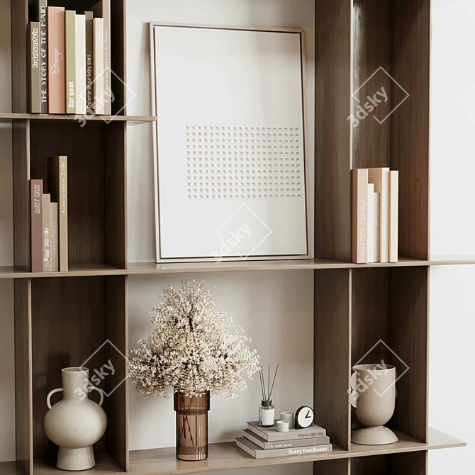 Rustic Wooden Plant Bookshelf Display 3D model image 5