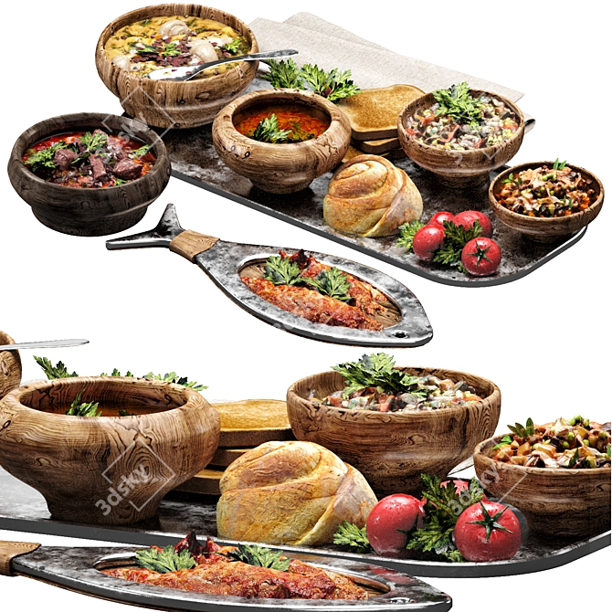 Assorted Food Set 3D model image 1