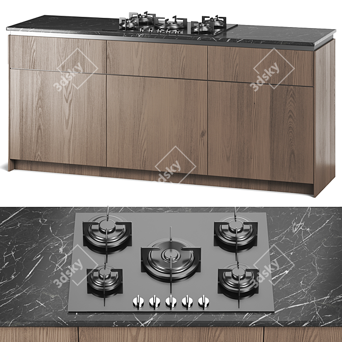 Modern Gas Hob Cooktop Set 3D model image 1