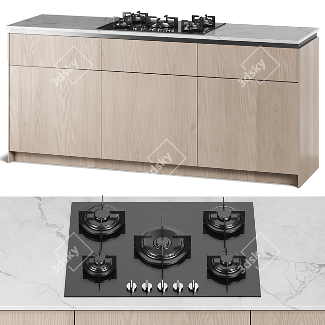 Modern Gas Hob Cooktop Set 3D model image 2