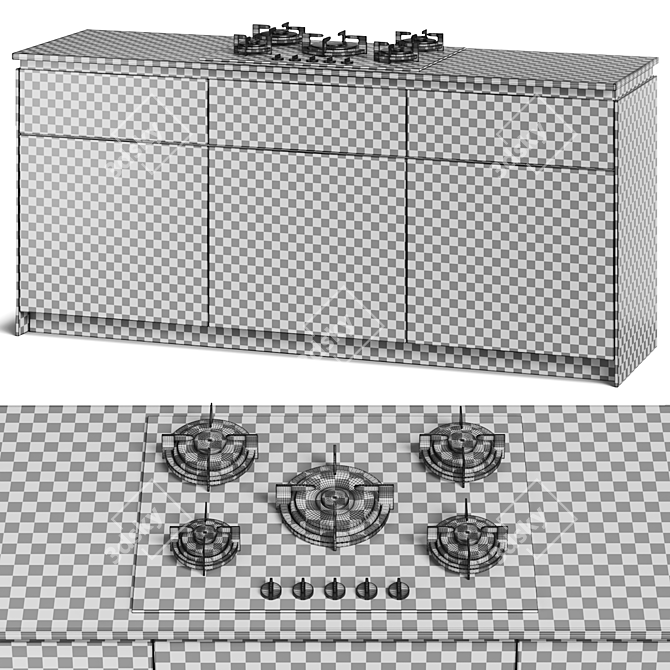 Modern Gas Hob Cooktop Set 3D model image 5