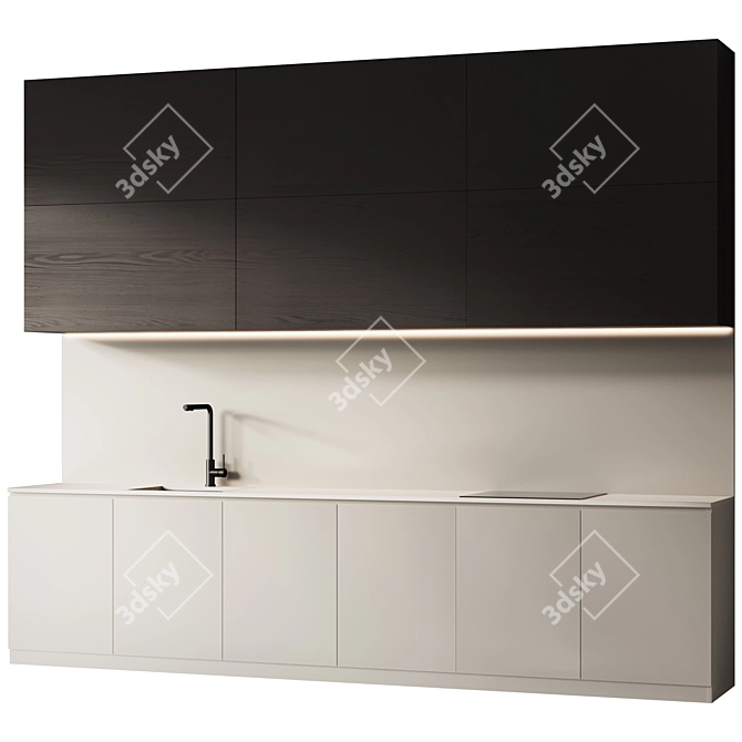 Modern Kitchen with Wood Finish 3D model image 1