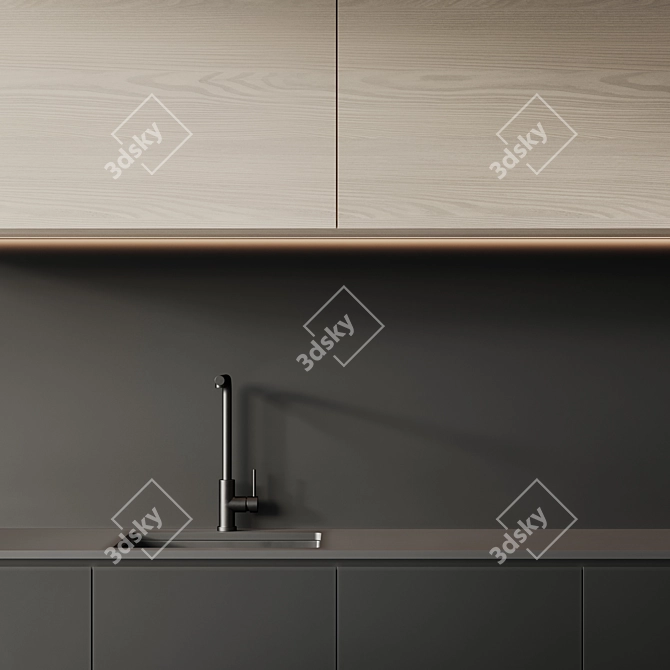 Modern Kitchen with Wood Finish 3D model image 3