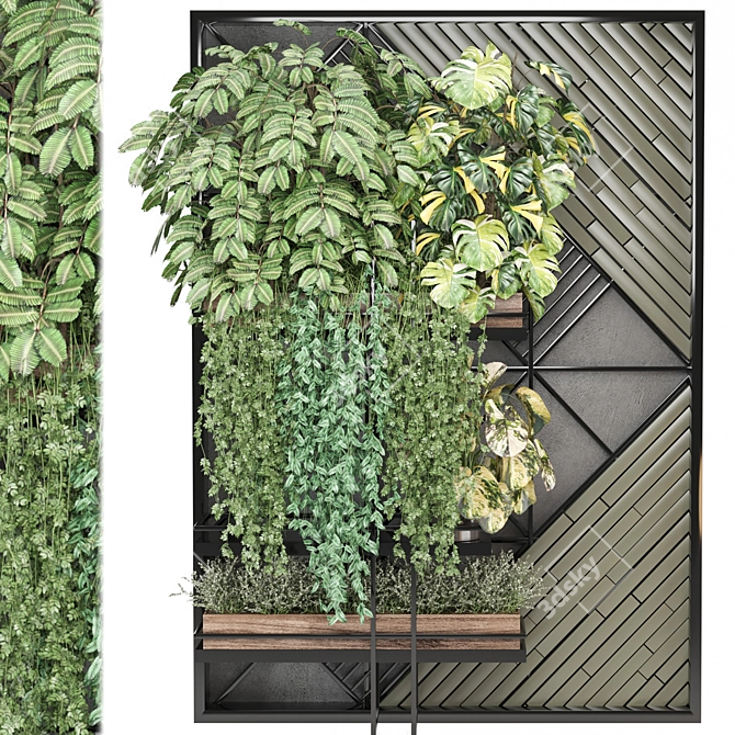 Set of Indoor Plants on Metal Shelf 3D model image 6