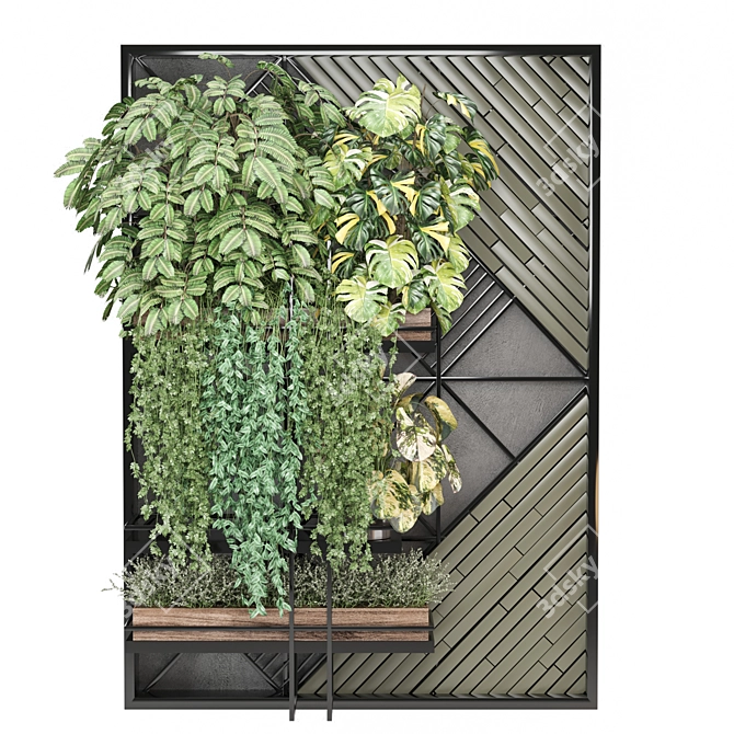 Set of Indoor Plants on Metal Shelf 3D model image 8