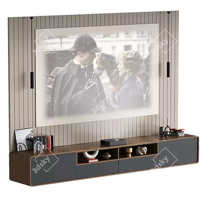 Modern TV Wall with Xiaomi Laser 3D model image 15