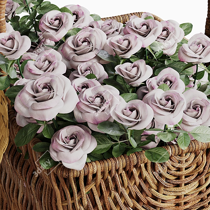 Rose Basket Decor Set with Hat 3D model image 4