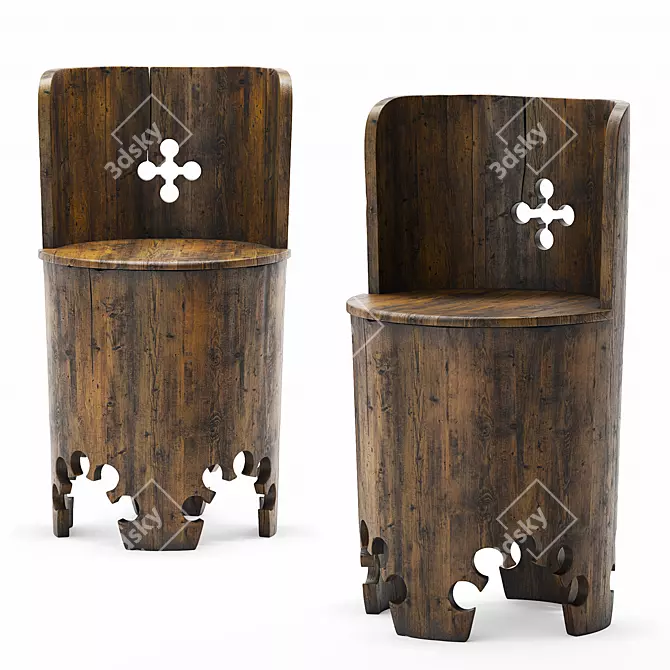 Antique Monastery Chair, 17th Century 3D model image 1