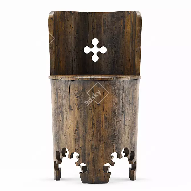 Antique Monastery Chair, 17th Century 3D model image 2