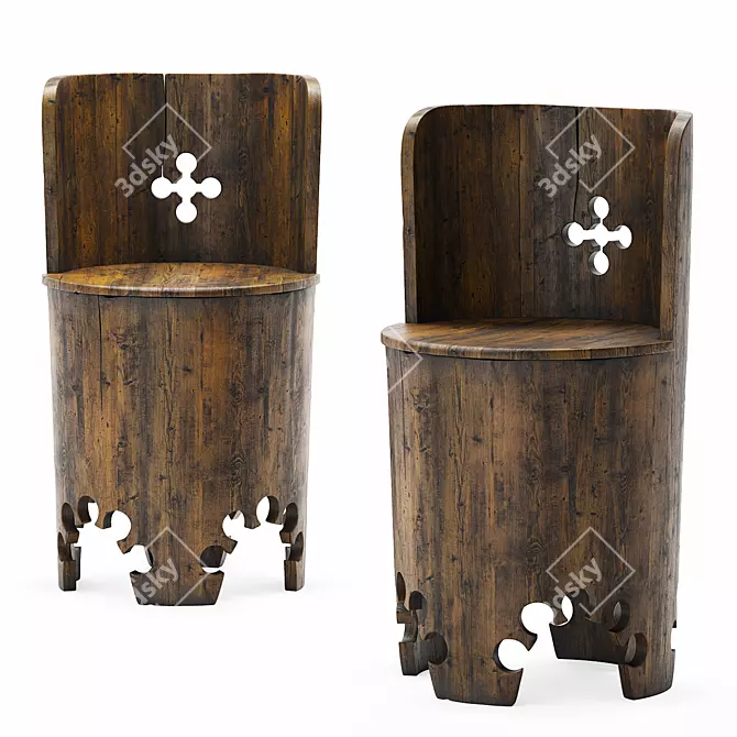 Antique Monastery Chair, 17th Century 3D model image 6