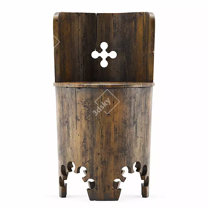 Antique Monastery Chair, 17th Century 3D model image 8