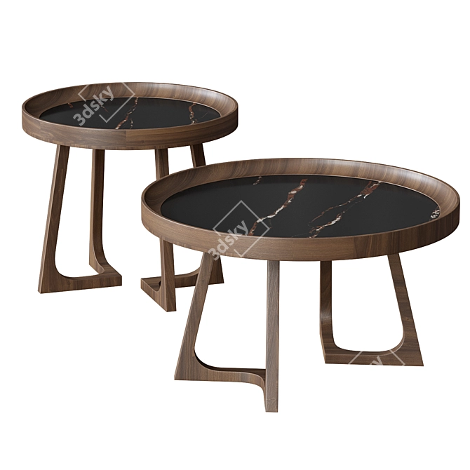  Q-Home Walnut Ceramic Coffee Tables 3D model image 1