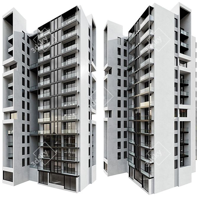 Modular Residential Building Model 3D model image 4