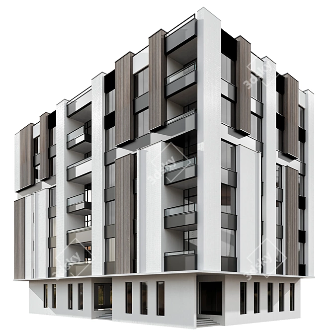 Detailed Building Model with Railing 3D model image 1