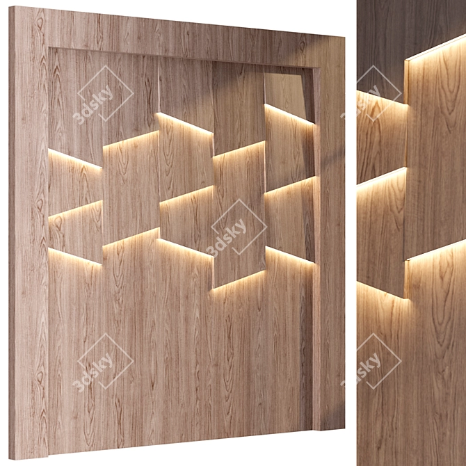 European Oak 3D Wall Panel 3D model image 2