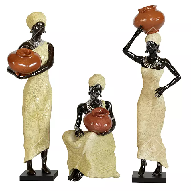 African Ethnic Women Figurine Set 3D model image 1