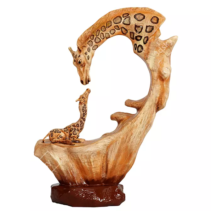 Wood Giraffe Sculpture with Baby 3D model image 1