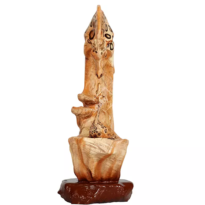 Wood Giraffe Sculpture with Baby 3D model image 2