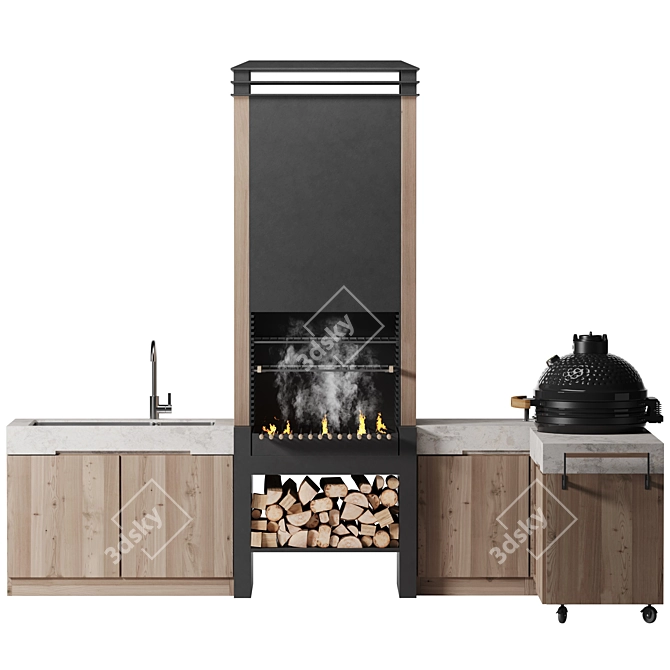 Modern Style BBQ Grill with Sink 3D model image 2