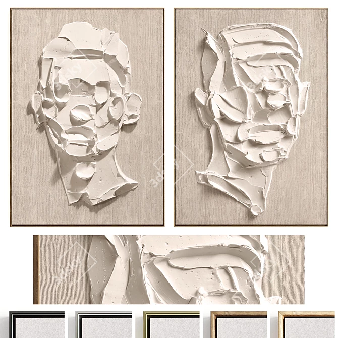 Plaster Dual Photo Frame Set 3D model image 1