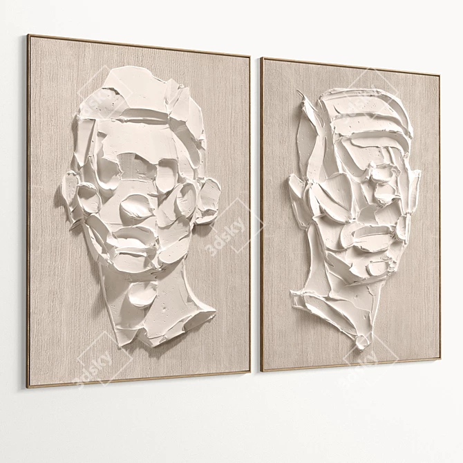 Plaster Dual Photo Frame Set 3D model image 2