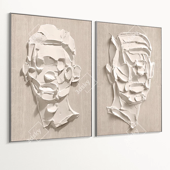 Plaster Dual Photo Frame Set 3D model image 6