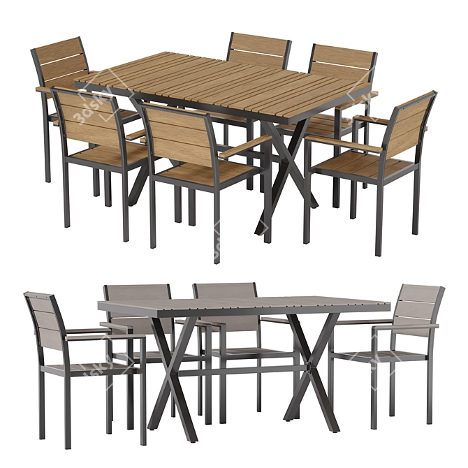 Teak Metal Dining Furniture Set 3D model image 1